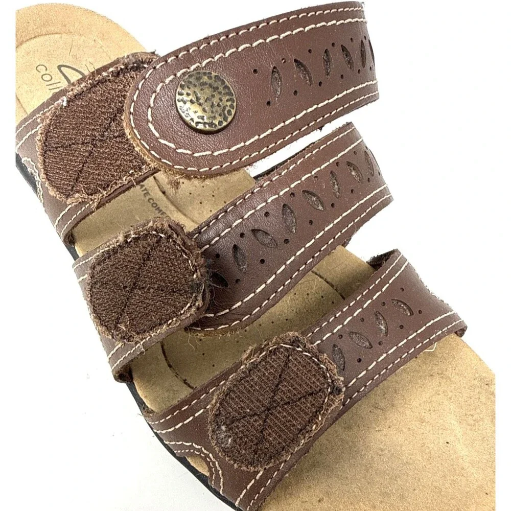 Clarks Collection Laurieann Dee Leather Sandals Womens Sz 7 Strappy Low Wedge